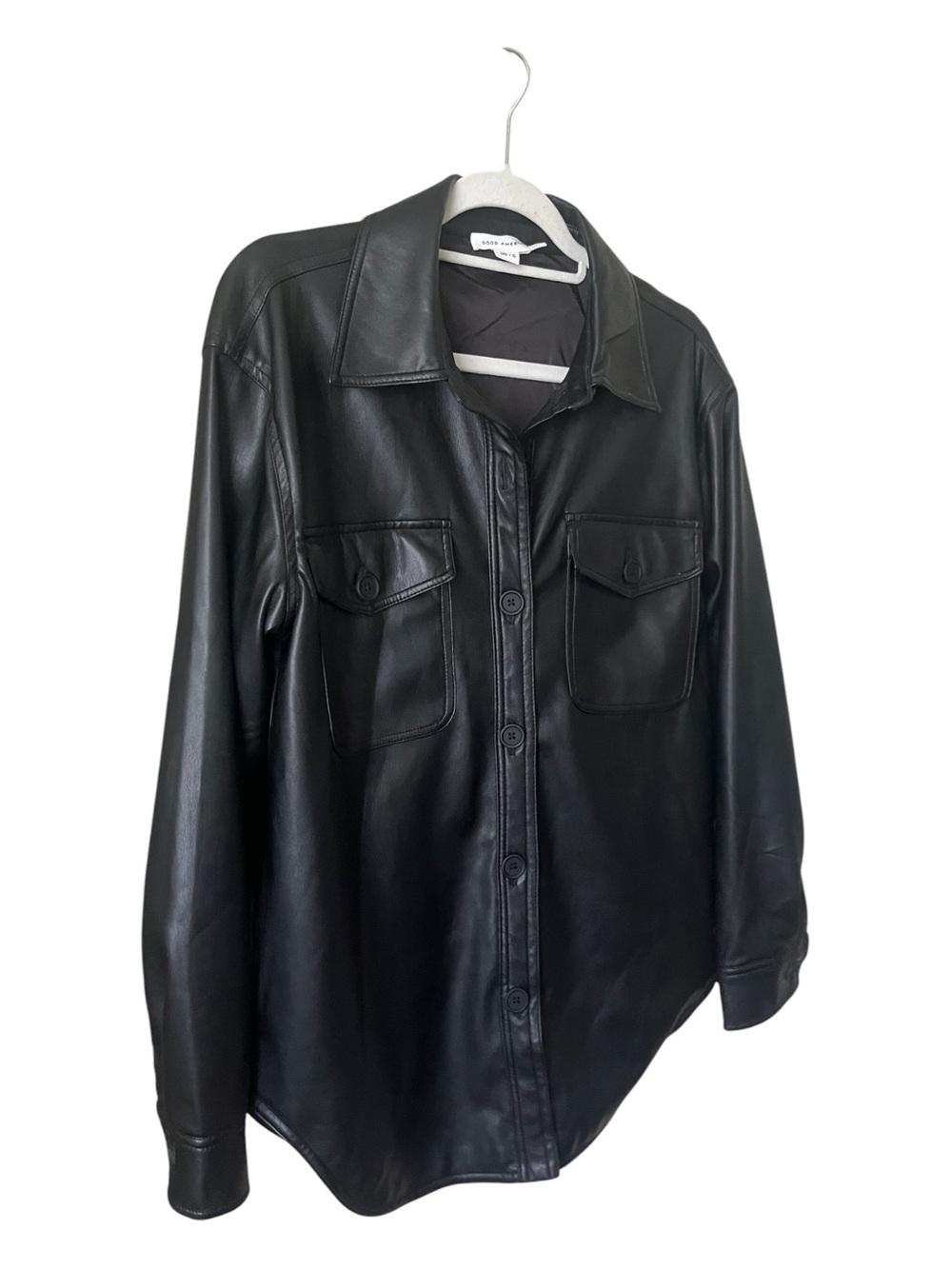 GOOD AMERICAN Black Faux Leather Shacket Oversized Jacket Tag 0/00 Fits S/M - Picture 5 of 6